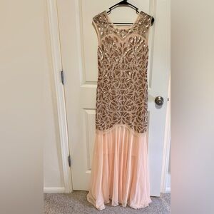 Elegant Sequin Embellished Dress in Pink and Gold